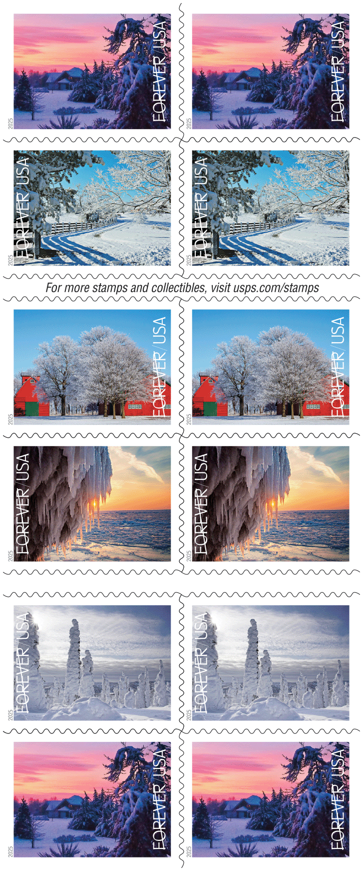 2025 Winter Landscapes Stamps - product detail view 6