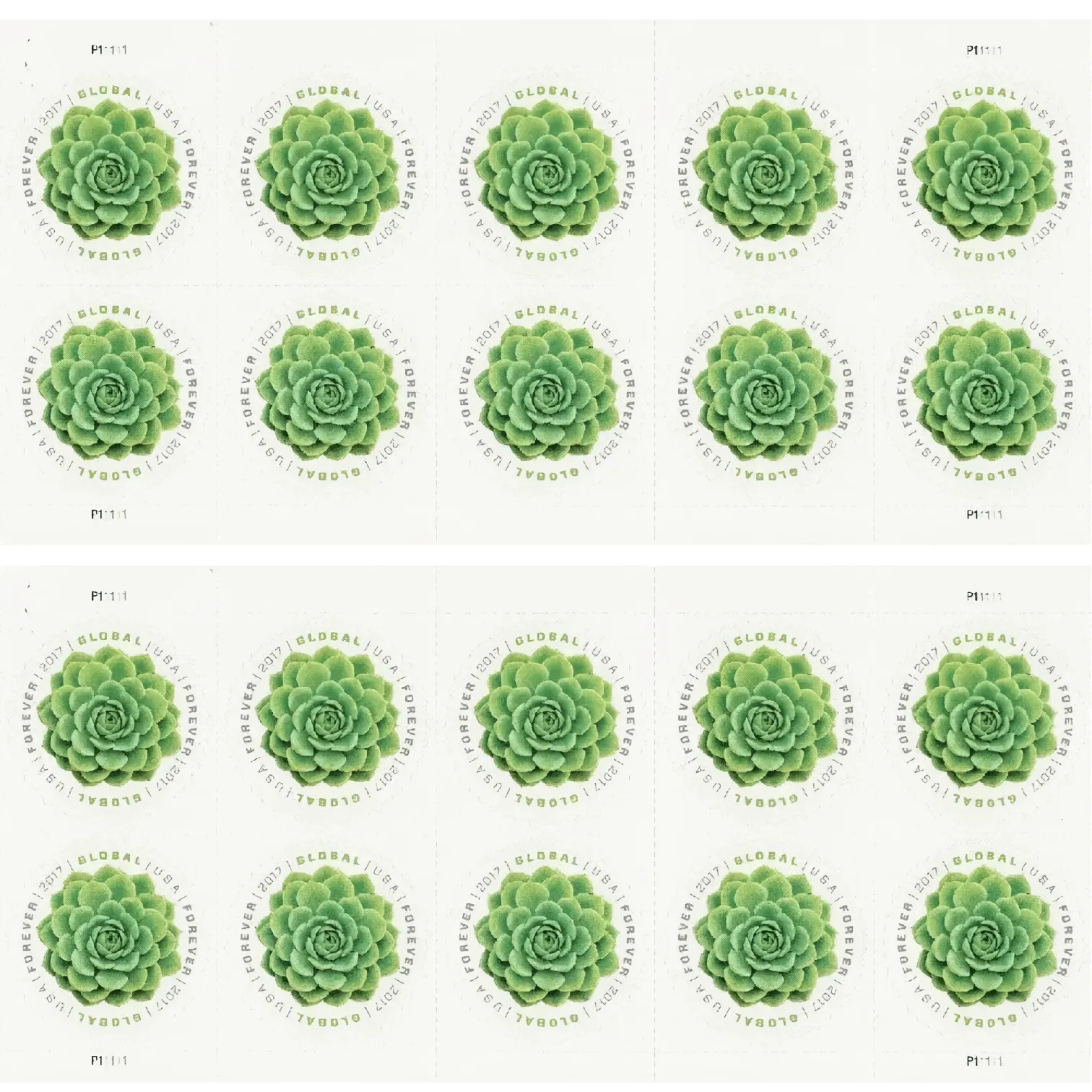 2017 Global: Green Succulent Stamps