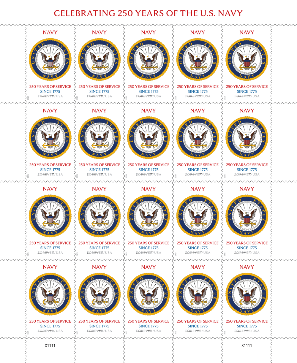 2025 U.S. Navy 250th Stamps 100 pcs