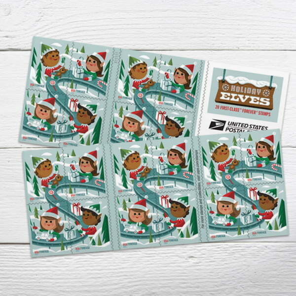 2022 Holiday Elves Christmas Forever Stamp - product detail view 3